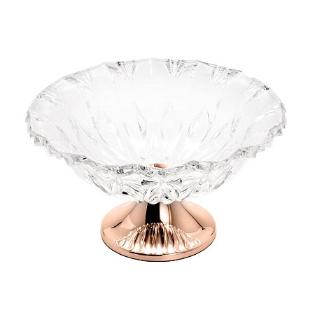 CENTRO DE MESA DE VIDRO C/PÉ DE AÇO LOUISE ROSE 34,5X20cm