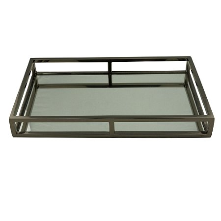BANDEJA AÇO INOX C/ESPELHO PRETA 41x26x5cm