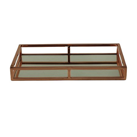 BANDEJA AÇO INOX C/ESPELHO ROSE GOLD 41x26x5cm