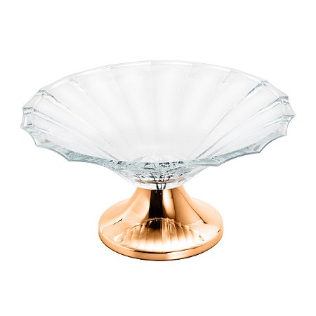 CENTRO DE MESA DE VIDRO C/PÉ DE AÇO DODGE ROSE 34X17,5cm