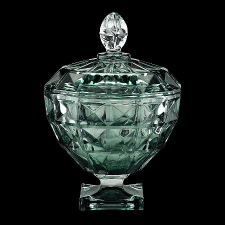 POTICHE DECORATIVO CRISTAL C/PÉ TAMPA DIAMANT VERDE 18x24cm