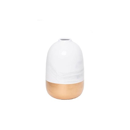 VASO DECORATIVO PORCELANA BRANCO/DOURADO 10x16cm