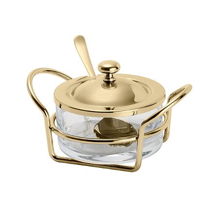 AÇUCAREIRO EM PVD DOURADO C/COLHER ITALY 13CM