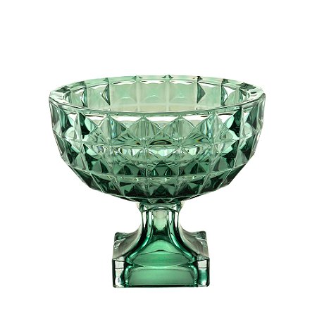 CENTRO DE MESA CRISTAL C/PÉ DIAMANT VERDE 25x22cm