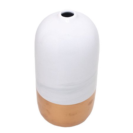 VASO DECORATIVO PORCELANA BRANCO/DOURADO 12x26cm