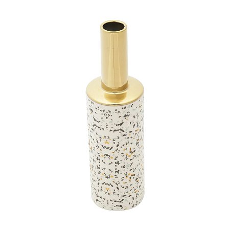 VASO DECORATIVO PORCELANA GRANILITE BRANCO/DOURADO 9x32cm