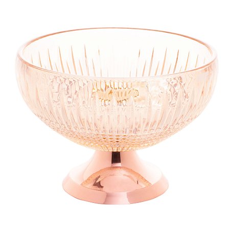 CENTRO DE MESA CRISTAL ÂMBAR C/PÉ AÇO QUEEN ROSE 25cm