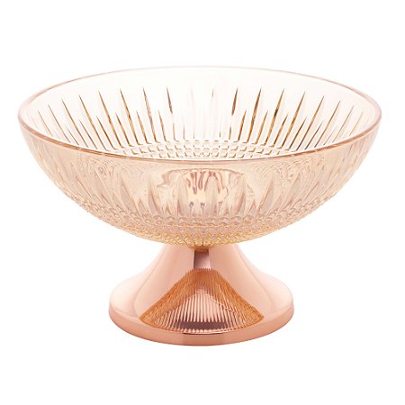 CENTRO DE MESA CRISTAL ÂMBAR C/PÉ AÇO QUEEN ROSE 30cm