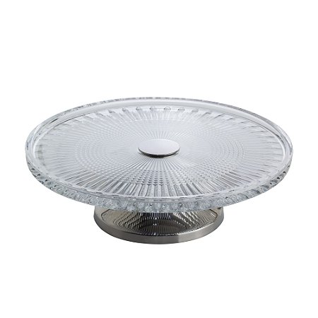 PRATO P/BOLO CRISTAL C/PÉ AÇO QUEEN INOX 32cm