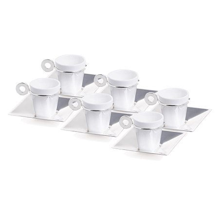 CJ 6 XÍCARAS CAFÉ PORCELANA C/PIRES VENEZA PRATA 70ml