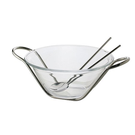 SALADEIRA C/PAR DE TALHERES NÁPOLES PRATA 30cm