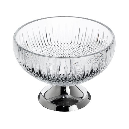 CENTRO DE MESA CRISTAL C/PÉ QUEEN PRATA 25cm