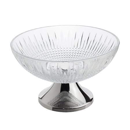 CENTRO DE MESA CRISTAL C/PÉ QUEEN PRATA 30cm