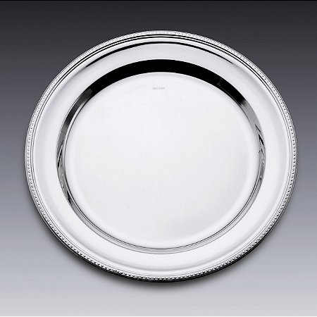 PRATO DE PRATA C/CORDÃO PÉROLA 37cm
