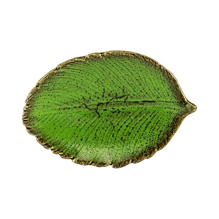 FOLHA DECORATIVA CERÂMICA VERDE 13x9x3cm