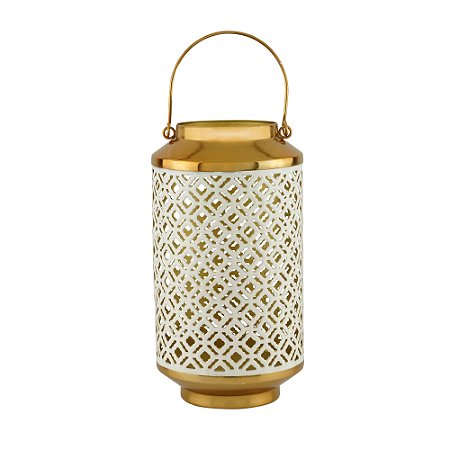LANTERNA DECORATIVA METAL BRANCA 16x28cm