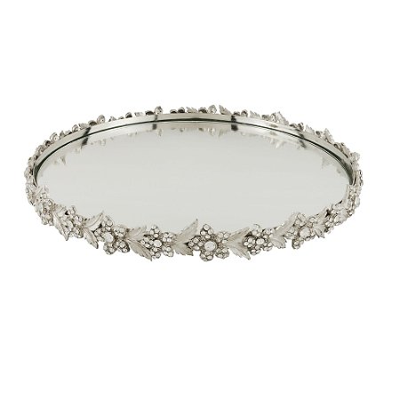 BANDEJA DECORATIVA METAL C/PÉ ESPELHADA 26x3cm