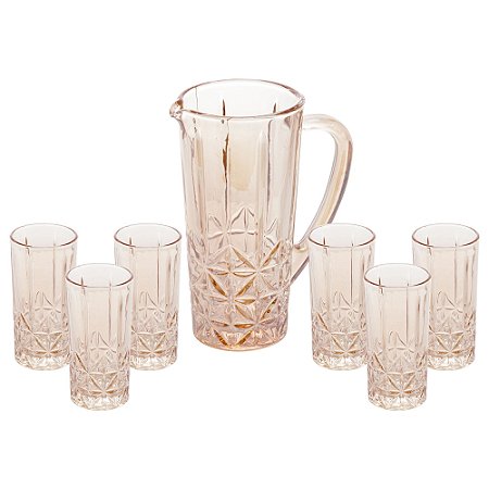 CJ 6 COPOS 270ml C/JARRA 1l VIDRO STELLA ÂMBAR