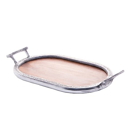 BANDEJA MADEIRA C/ALÇA OVAL 37x20x5cm