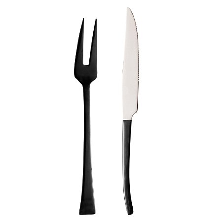 CJ 2PC FACA E GARFO AÇO INOX P/ASSADO BERNA PRETO