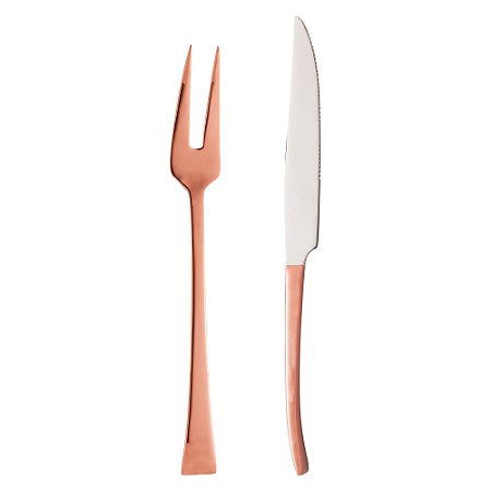 CJ 2PC FACA E GARFO AÇO INOX P/ASSADO BERNA ROSE
