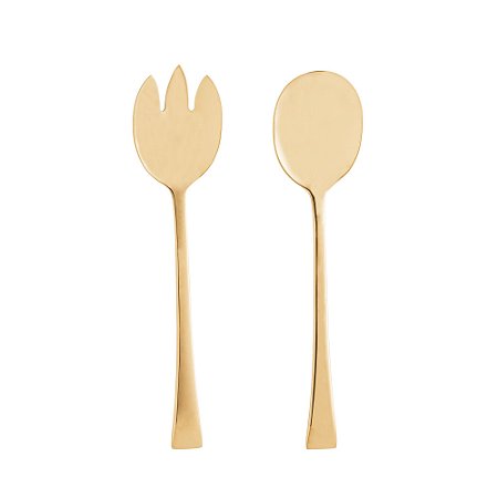 CJ 2PC COLHER E GARFO AÇO INOX P/SALADA BERNA DOURADO