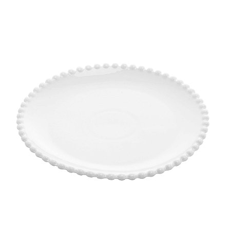 CJ 6 PRATOS RASOS PORCELANA BEADS BRANCO 28cm