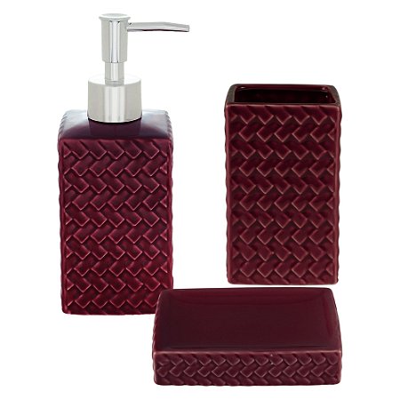 CJ 3PC CERÂMICA P/BANHEIRO VERMELHO