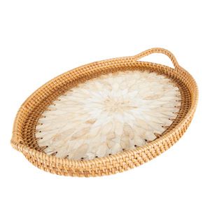 BANDEJA DECORATIVA MADREPÉROLA BRANCA 40x27x6cm