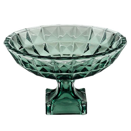 CENTRO DE MESA CRISTAL C/PÉ DIAMANT VERDE 32x19cm