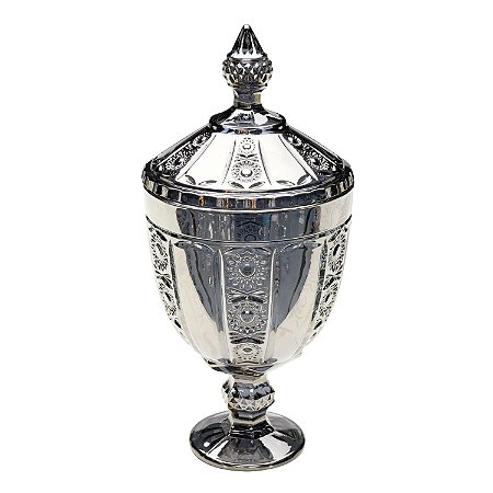POTICHE DECORATIVO CRISTAL C/PÉ BELLE CINZA ESCURO 15x32cm