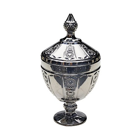 POTICHE DECORATIVO CRISTAL C/PÉ BELLE CINZA ESCURO 15x28cm
