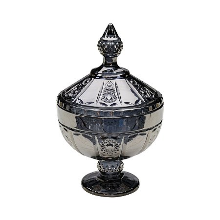 POTICHE DECORATIVO CRISTAL C/PÉ BELLE CINZA ESCURO 15x24cm
