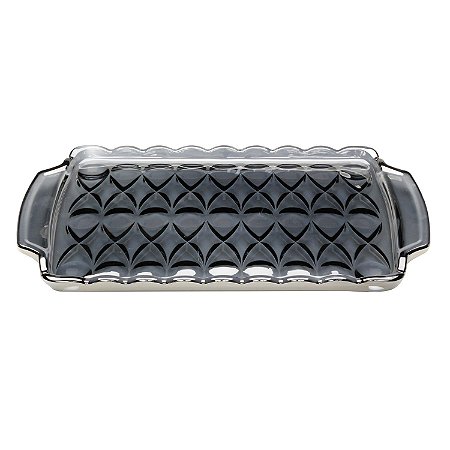 BANDEJA CRISTAL C/ALÇA ANGEL CINZA ESCURO 35x21x3cm