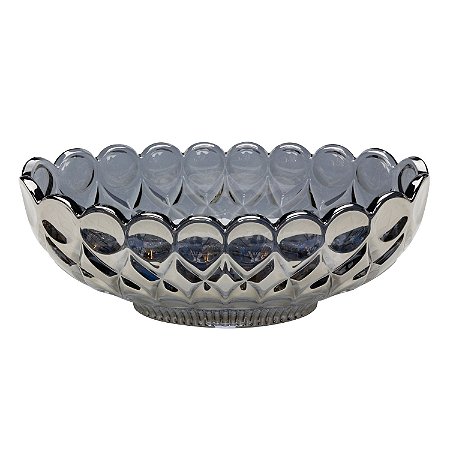 CENTRO DE MESA CRISTAL ANGEL CINZA ESCURO 29x13x11cm