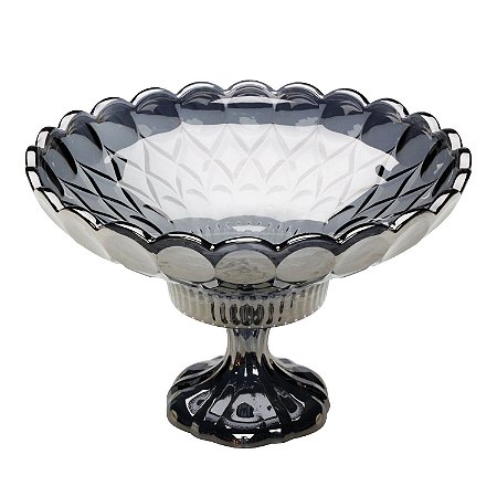 CENTRO DE MESA CRISTAL C/PÉ ANGEL CINZA ESCURO 32x19cm