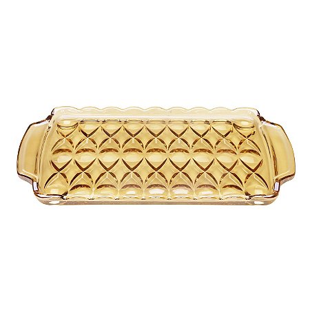 BANDEJA CRISTAL C/ALÇA ANGEL ÂMBAR 35x21x3cm