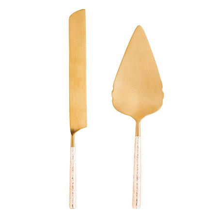 CJ 2PC AÇO INOX P/BOLO TURIM DOURADO/ROSE