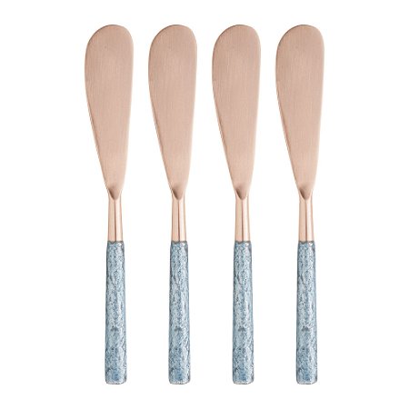 CJ 4 ESPÁTULAS AÇO INOX TURIM ROSE/AZUL