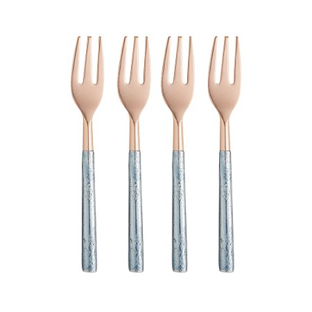 CJ 4 GARFOS AÇO INOX P/MESA TURIM ROSE/AZUL