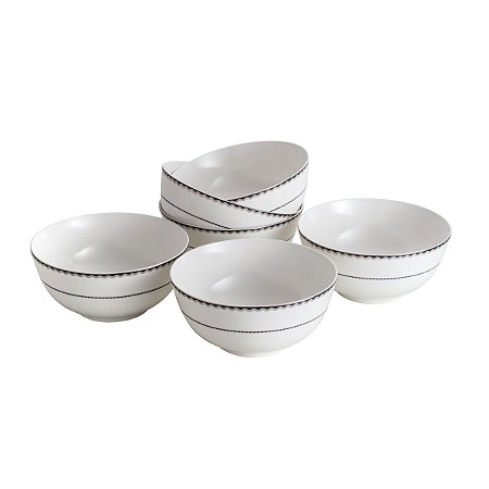 CJ 6 BOWLS PORCELANA BONE CHINA BLUE SILVER RELEVO 15x7cm