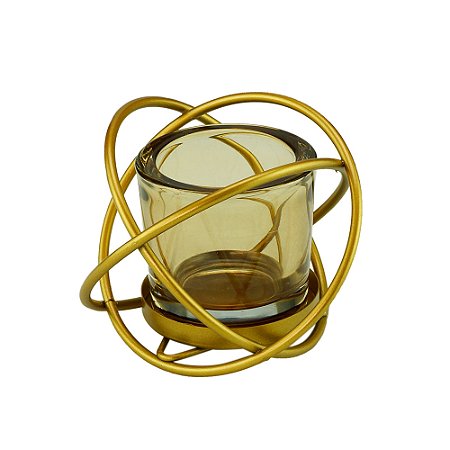 PORTA VELA VIDRO C/SUPORTE METAL DOURADO 11x8cm