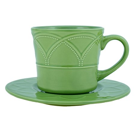 CJ 4 XÍCARAS PORCELANA P/CHÁ C/PIRES IRIS OLIVA 250ml