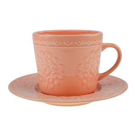 CJ 4 XÍCARAS PORCELANA P/CHÁ C/PIRES TILES BLUSH 250ml