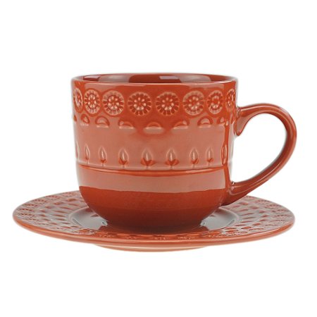 CJ 4 XÍCARAS PORCELANA P/CHÁ C/PIRES GRACE CARMIM 250ml