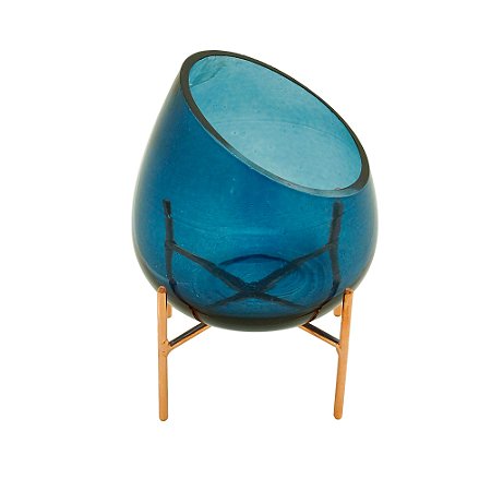 CASTIÇAL VIDRO C/SUPORTE AZUL 13x18cm