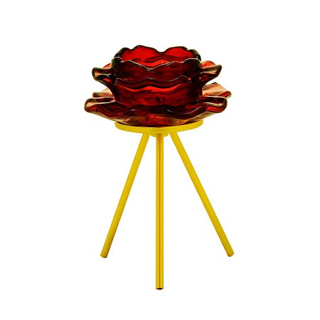 CASTIÇAL VIDRO C/SUPORTE FLORAL VERMELHO 11x15cm