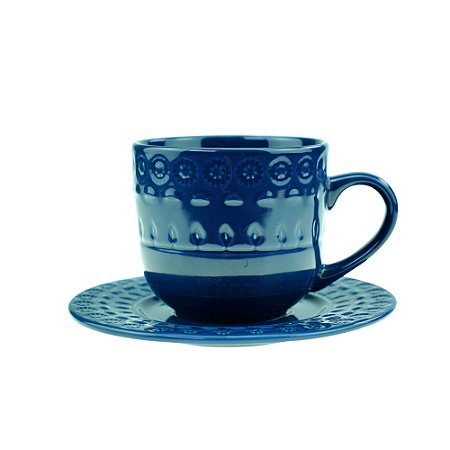 CJ 4 XÍCARAS PORCELANA P/CHÁ C/PIRES GRACE AZUL 250ml