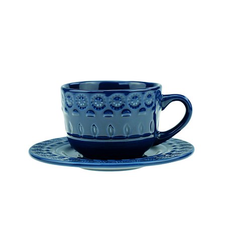 CJ 4 XÍCARAS PORCELANA P/CAFÉ C/PIRES GRACE AZUL 80ml