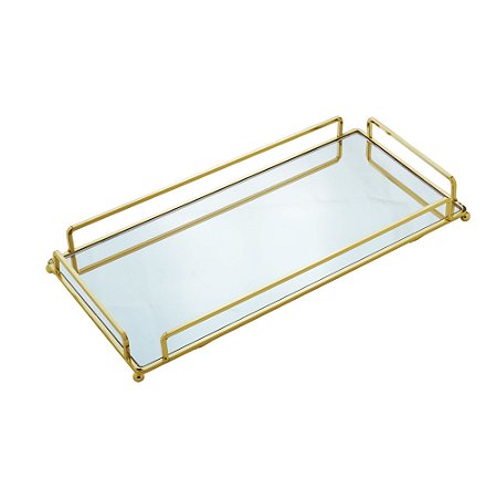 BANDEJA DECORATIVA METAL DOURADA 36x20x5cm